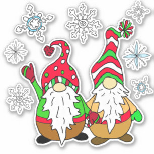 Niedlicher Cartoon Gnomaden und Schneeflocken Weih Aufkleber