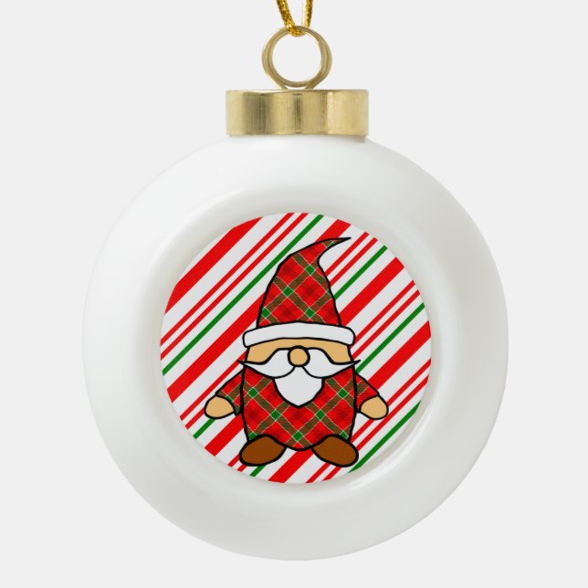 Niedlicher Cartoon Gnome Candy Cane Zeichnend Keramik Kugel-Ornament (Vorderseite)