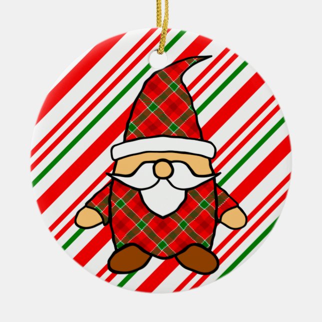 Niedlicher Cartoon Gnome Candy Cane Zeichnend Keramik Ornament (Vorne)