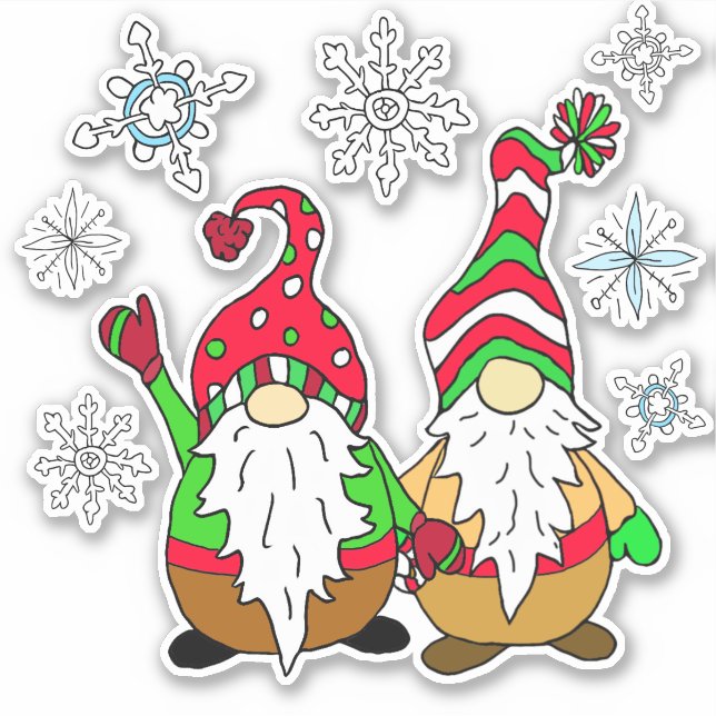 Niedlicher Cartoon Gnome und Schneeflocken Weihnac Aufkleber (Vorderseite)