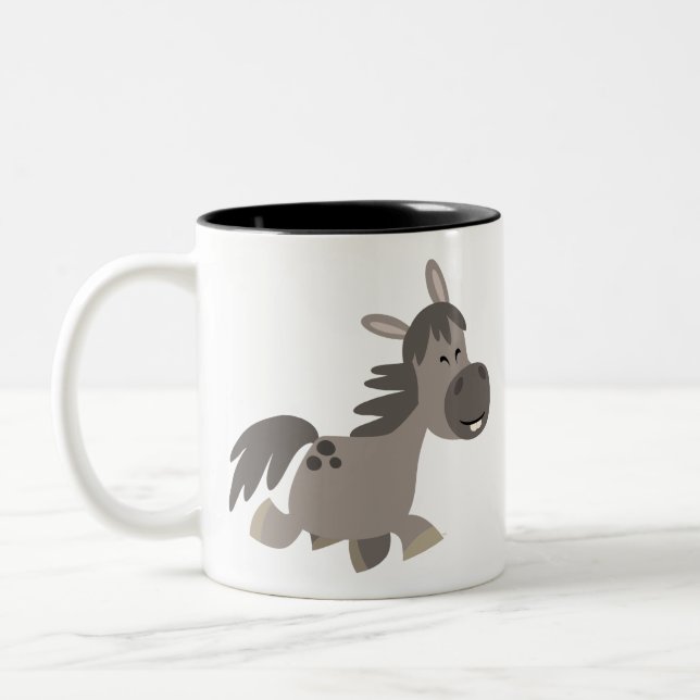 Niedlicher Cartoon Gray Pony Zweifarbige Tasse (Links)