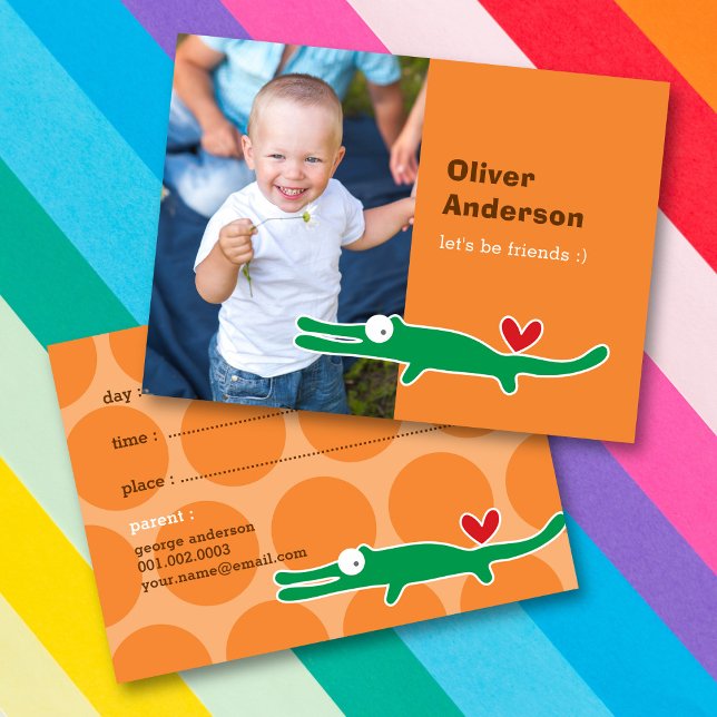 Niedlicher Cartoon Grüner Alligator Foto Kinderspi Telefonnummerkarte (Von Creator hochgeladen)