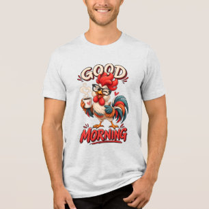 Niedlicher Cartoon-Hahn mit Tasse Tri-Blend Shirt