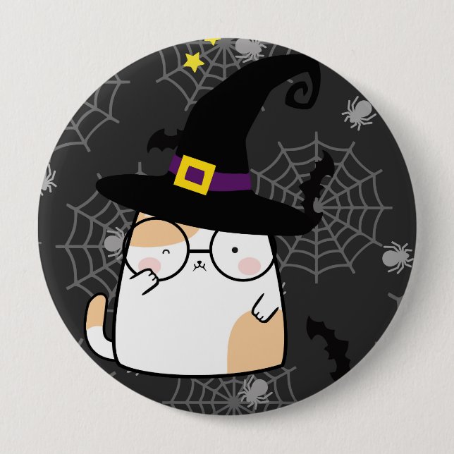 Niedlicher Cartoon Halloween Katze mit Brille Button (Vorderseite)