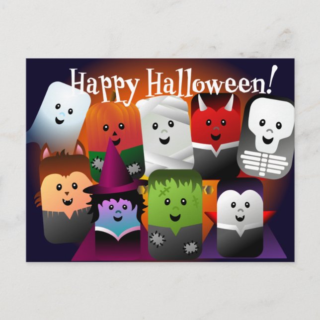 Niedlicher Cartoon Halloween-Monster Postkarte (Vorderseite)