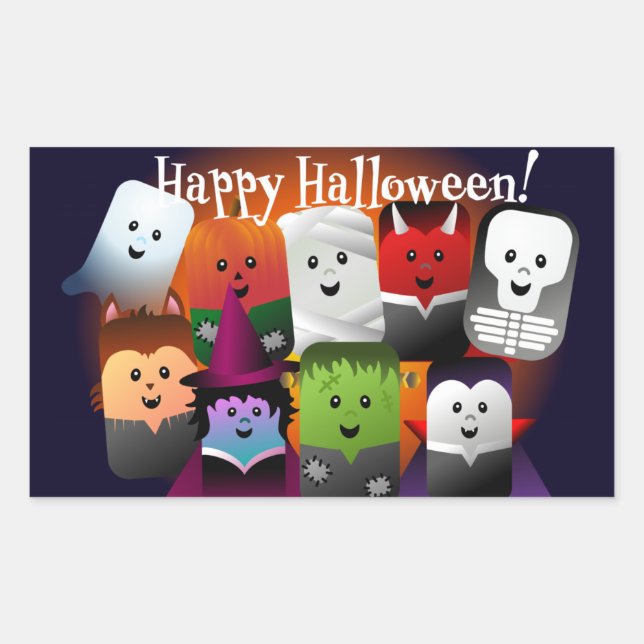 Niedlicher Cartoon Halloween-Monster Rechteckiger Aufkleber (Vorderseite)