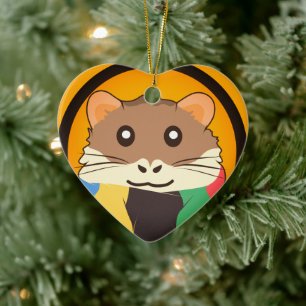 Niedlicher Cartoon Hamster mit einem farbigen Scha Keramik Ornament