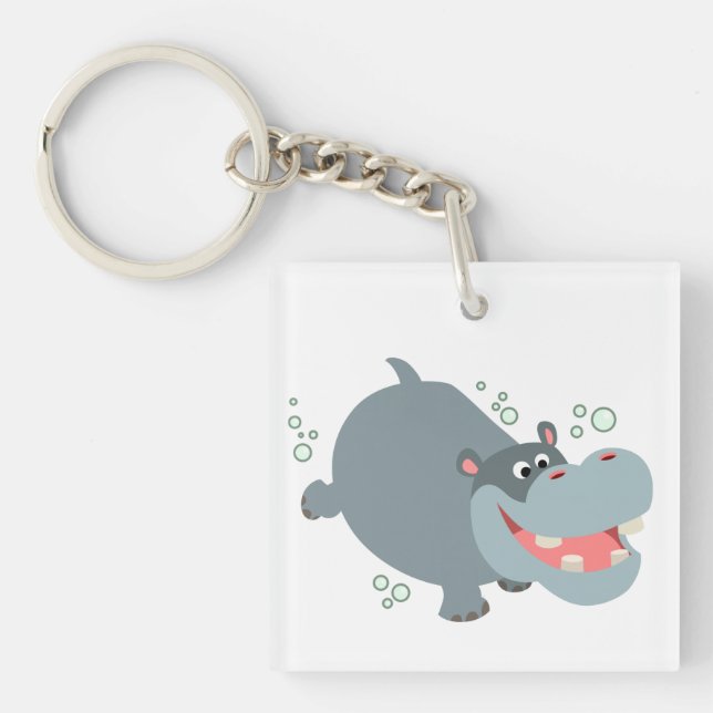 Niedlicher Cartoon Hippo Akryllischer Schlüsselanh Schlüsselanhänger (Vorderseite)