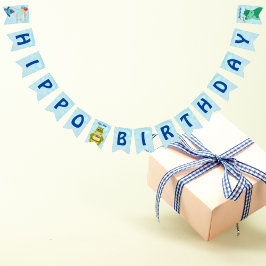 Niedlicher Cartoon Hippo feiert Geburtstag Wimpelkette