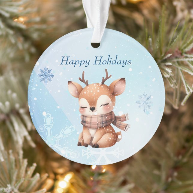 Niedlicher Cartoon Hirsch im Schnee Ornament (Baum)