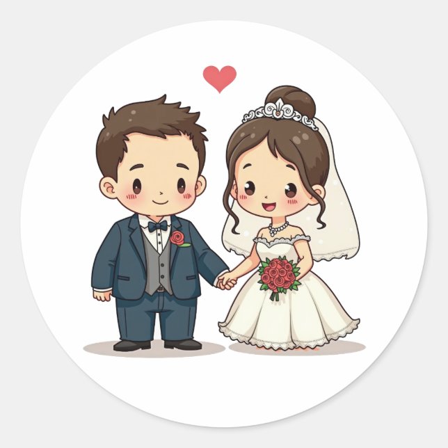 Niedlicher Cartoon Hochzeitskuppel Runder Aufkleber (Vorderseite)