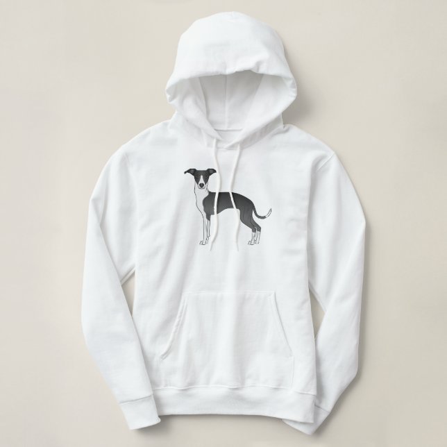 Niedlicher Cartoon-Hund aus Schwarz-Weiß Hoodie (Design vorne)