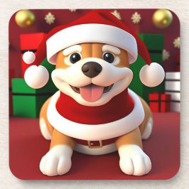 Niedlicher Cartoon Hund in Santa Outfit Getränkeuntersetzer