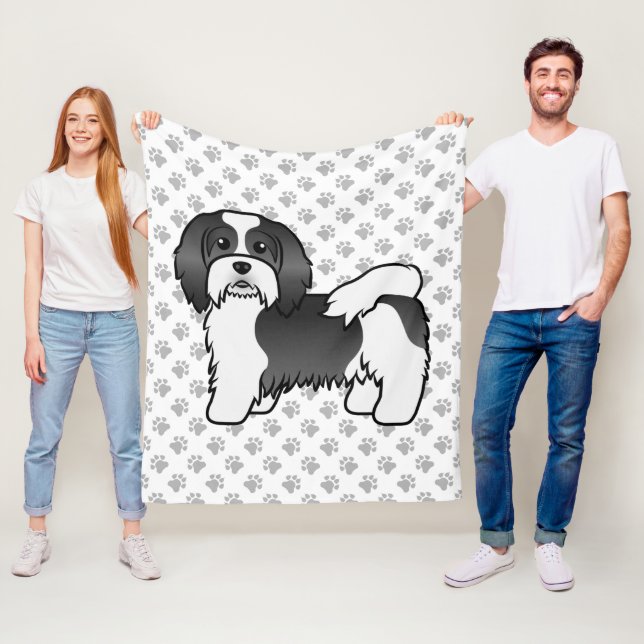Niedlicher Cartoon-Hund in Schwarz-Weiß Fleecedecke (Beispiel)