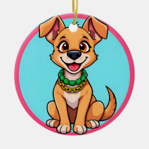 Niedlicher Cartoon-Hund lächelt fröhlich Keramik Ornament