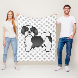 Niedlicher Cartoon-Hund mit schwarzem und weißem S Fleecedecke