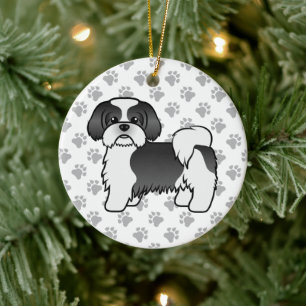 Niedlicher Cartoon-Hund mit schwarzem und weißem S Keramik Ornament