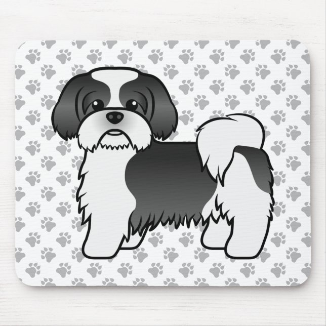 Niedlicher Cartoon-Hund mit schwarzem und weißem S Mousepad (Vorne)