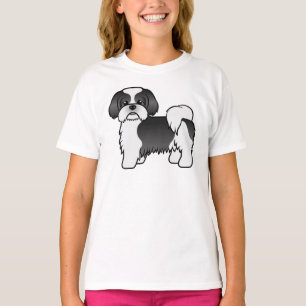 Niedlicher Cartoon-Hund mit schwarzem und weißem S T-Shirt