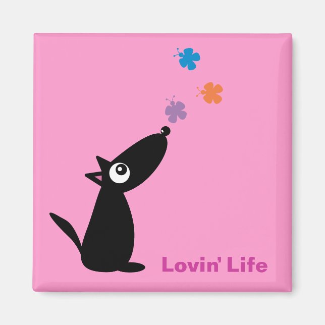 Niedlicher Cartoon-Hund & Schmetterlinge Lovin' Li Magnet (Vorne)