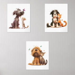 Niedlicher Cartoon Hund und Katze Bilderwand Sets
