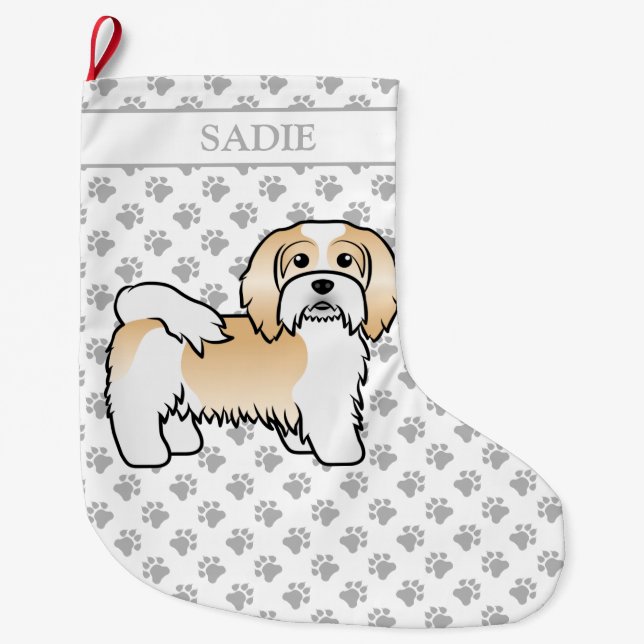 Niedlicher Cartoon-Hund und Name Großer Weihnachtsstrumpf (Vorderseite)
