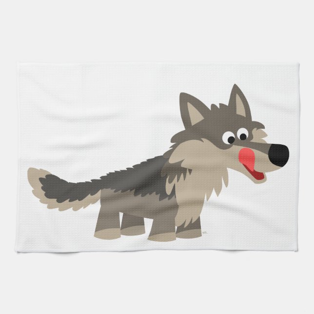 Niedlicher Cartoon Hungerfestungen Wolf Küchentuch (Horizontal)