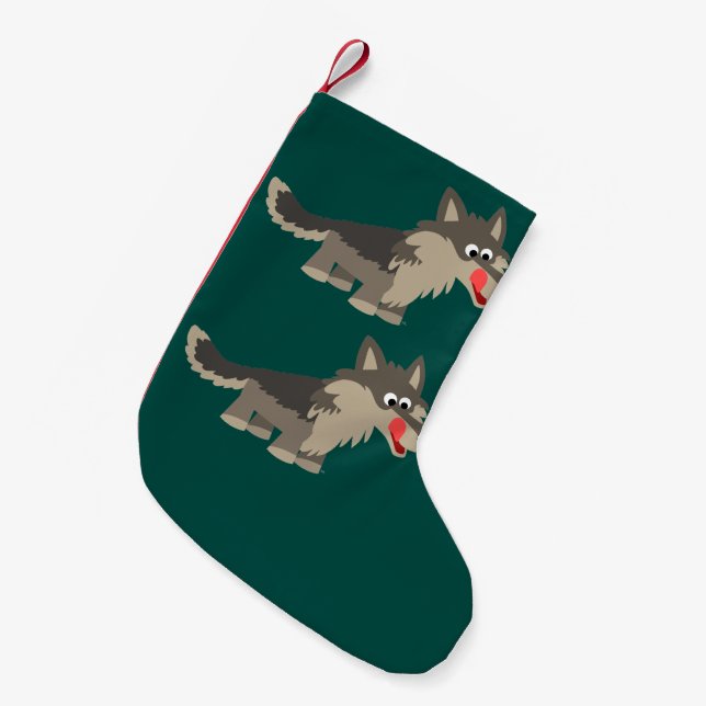 Niedlicher Cartoon Hungerfestungen Wolf Weihnachte Kleiner Weihnachtsstrumpf (Vorderansicht (hängend))