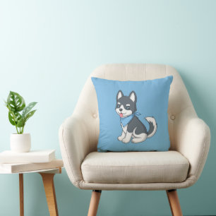 Niedlicher Cartoon-Husky-Welpe auf Blau Kissen