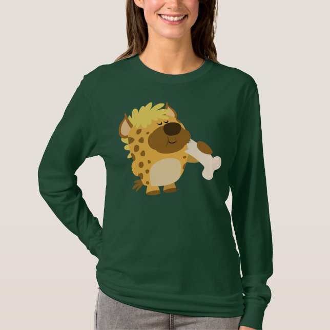 Niedlicher Cartoon Hyena bricht Knochen T - Shirt (Vorderseite)
