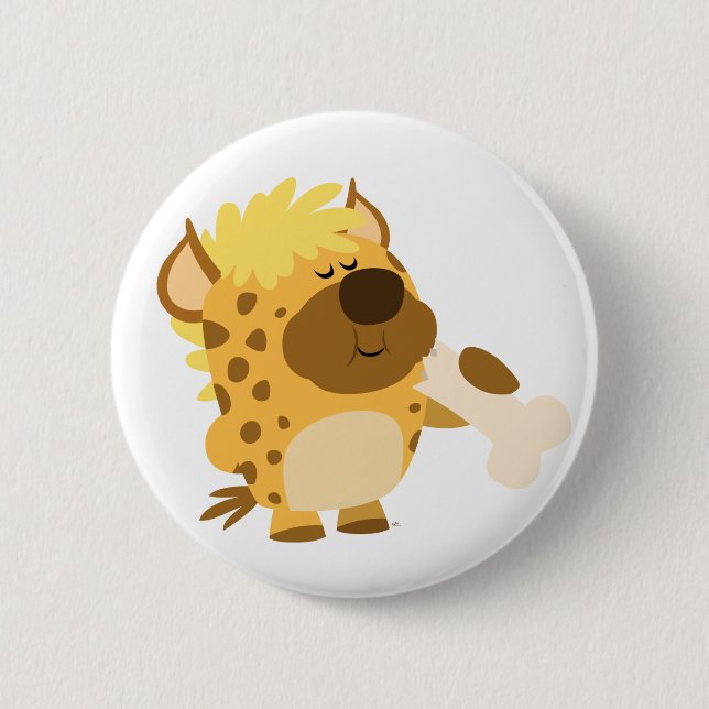 Niedlicher Cartoon Hyena bricht Knochenknopf-Abzei Button (Vorderseite)