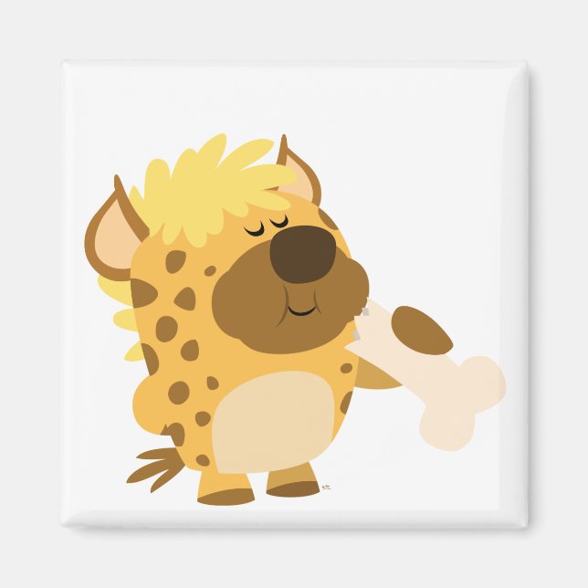 Niedlicher Cartoon Hyena bricht Knochenmagnet Magnet (Vorne)