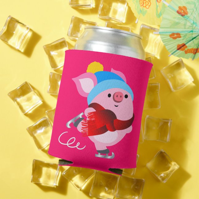 Niedlicher Cartoon Ice Skaten Pig kann kühler Dosenkühler (In Situ Sommer)