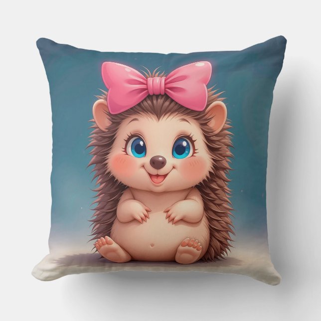 Niedlicher Cartoon Igel mit rosa Bow Kissen (Vorderseite)