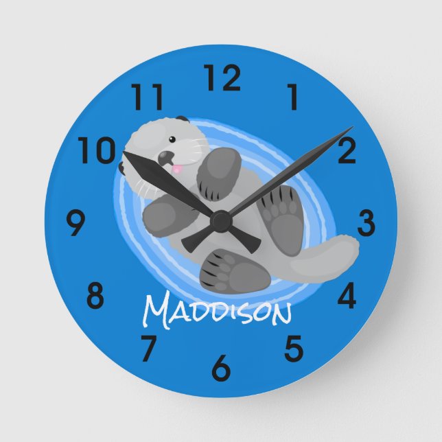 Niedlicher Cartoon-Illustrator Runde Wanduhr (Vorderseite)