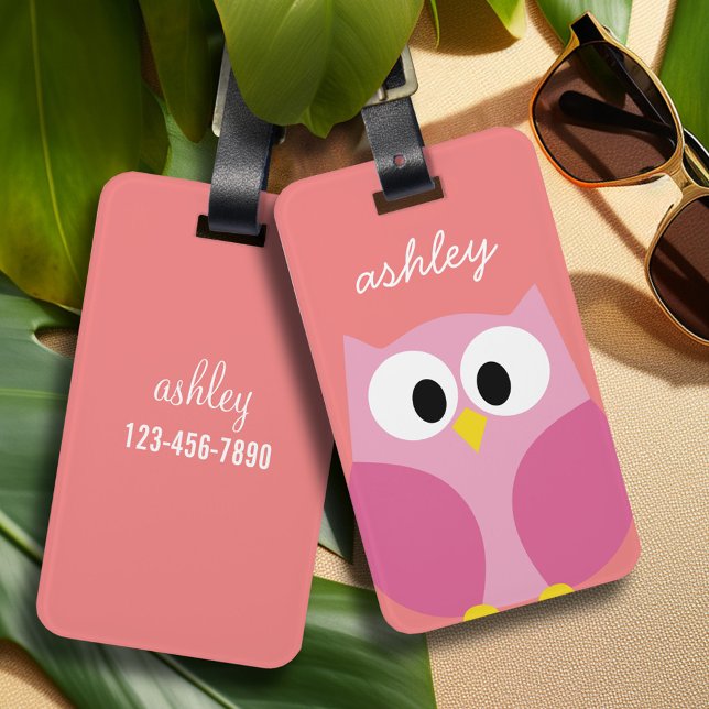 Niedlicher Cartoon in Rosa und Koralle Gepäckanhänger (Personalized Luggage Tag)