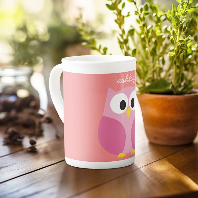Niedlicher Cartoon in Rosa und Koralle Prozellantasse (Personalized mug with photos and text, customize completely in the advanced design area)