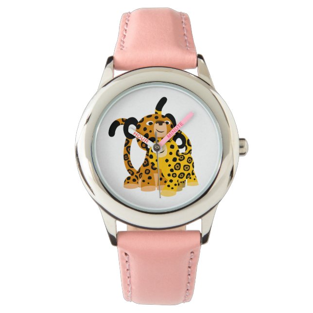 Niedlicher Cartoon Jaguars in der Liebe Armbanduhr (Vorderseite)
