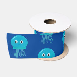 Niedlicher Cartoon Jellyfish Blauer Ozean Satinband