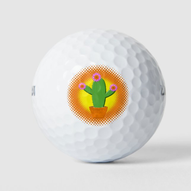 Niedlicher Cartoon Kaktus mit rosa Blume Golfball (Vorderseite)