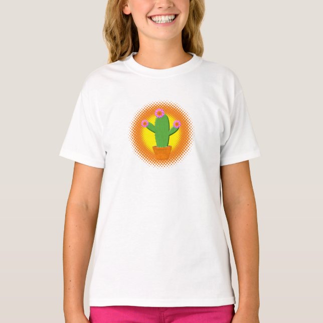 Niedlicher Cartoon Kaktus mit rosa Blume T-Shirt (Vorderseite)