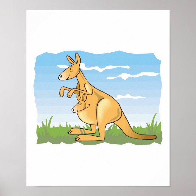 niedlicher Cartoon Känguru und Baby Poster (Vorne)