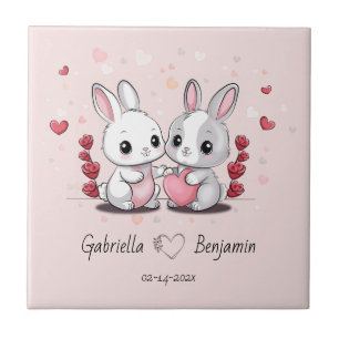 Niedlicher Cartoon Kaninchenliebe HerzValentinstag Fliese