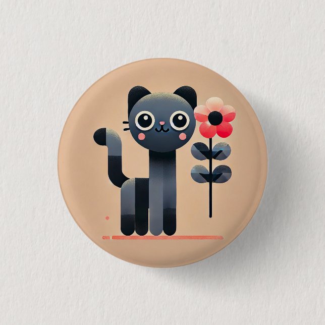 Niedlicher Cartoon Katze Halten einer Blume Button (Vorderseite)