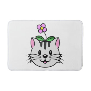 Niedlicher Cartoon Katze mit Blume auf ihrem Kopf Badematte