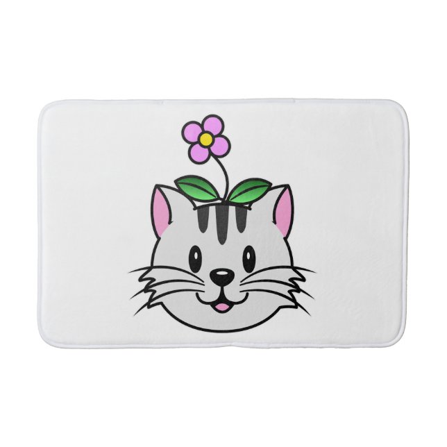 Niedlicher Cartoon Katze mit Blume auf ihrem Kopf Badematte (Vorderseite)
