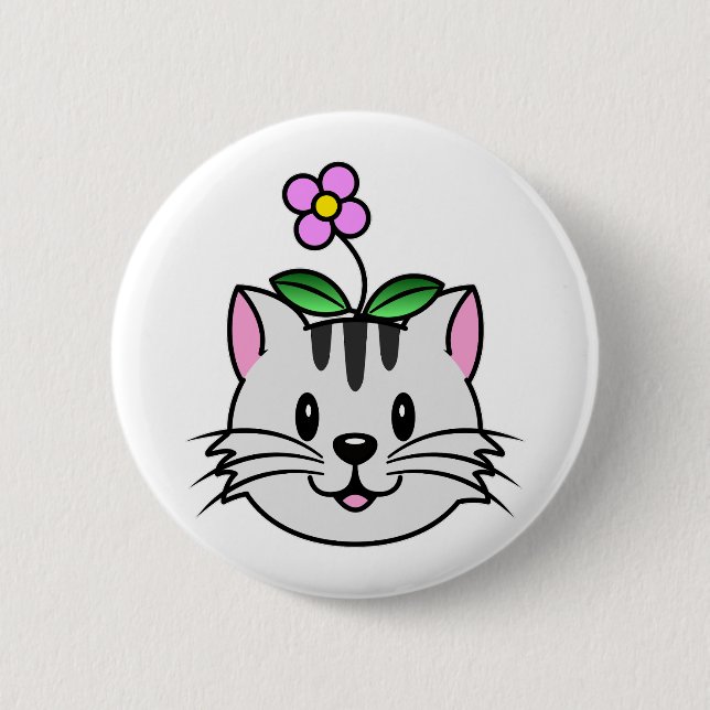 Niedlicher Cartoon Katze mit Blume auf ihrem Kopf Button (Vorderseite)