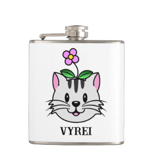 Niedlicher Cartoon Katze mit Blume auf ihrem Kopf Flachmann