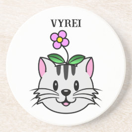 Niedlicher Cartoon Katze mit Blume auf ihrem Kopf Getränkeuntersetzer