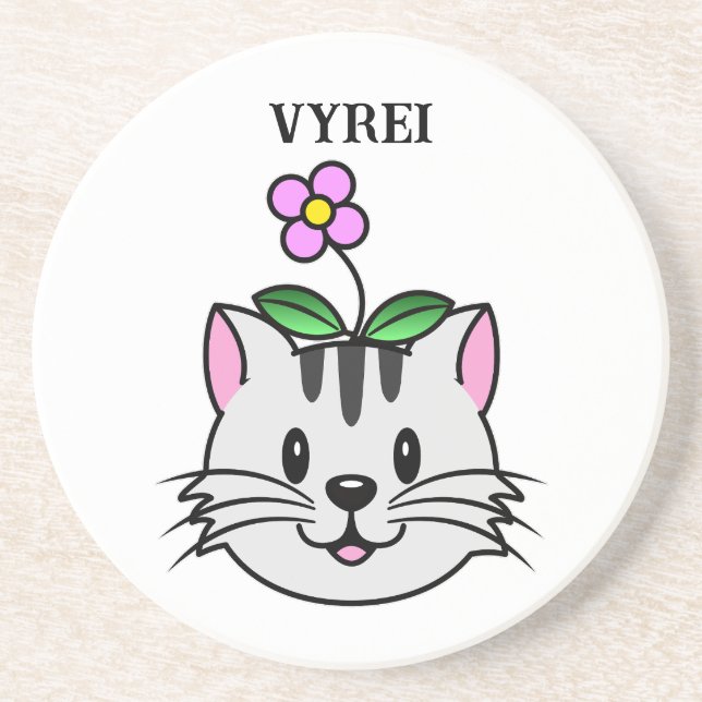 Niedlicher Cartoon Katze mit Blume auf ihrem Kopf Getränkeuntersetzer (Vorne)